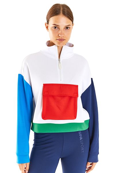 U.S. Polo Assn. PELUN-S Oversize Women's Sweatshirt - Half Zipper, Kangaroo Pocket, Color Block, Printed on the Back