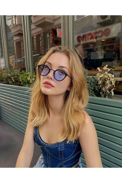 LOOKUP NEW أنستازيا أزرق أسود بيضاوي إطار معدني أزرق مقبض أزرق انتقالي زجاج ل...