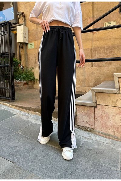 DENOKMODA Wide Leg and Stripe Detailed Sweatpants