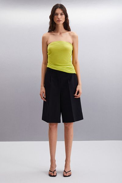 GRIMELANGE Jovanka Women's Double Layer Tulle Mesh Strapless Lime Blouse