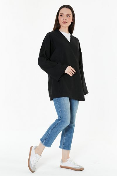 ilmek 24046 Kimono negru la două piept - Femei, cu cravată