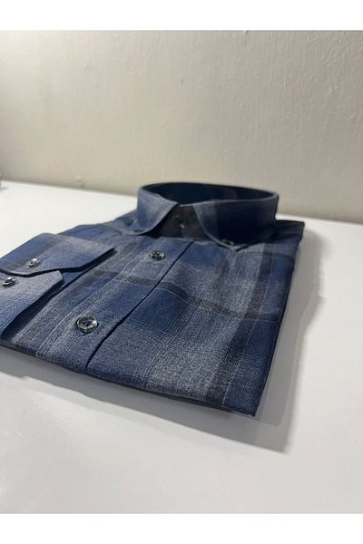 Pi Giyim Plaid Slim Fit Men's Shirt - Long Sleeve, Button Collar, Cotton Easy Iron