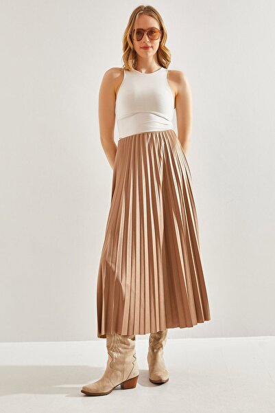 KAŞİHA Kadın Pliseli Beli Lastikli Uzun Etek