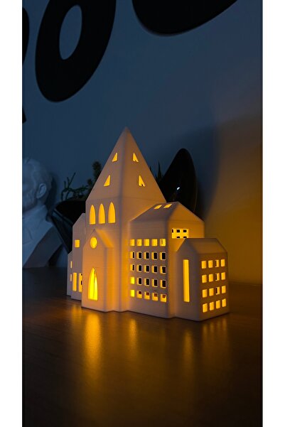 huni Dekoratif Ev Tealight Mumluk Modern Kış Evi Konsol Süsü Dekoratif Obje Camları Açık Geniş Ev
