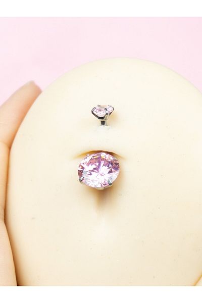 MORNEVA Pink Color Crystal Steel Belly Piercing