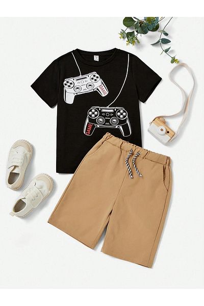 DAXİS Sportwear Company Combinație de tricou și pantaloni scurți pentru copii unisex - Set de sus și de jos cu imprimeu