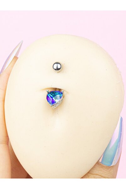 MORNEVA Renkli Kalp Çelik Belly Göbek Piercingi Mavi Kalp