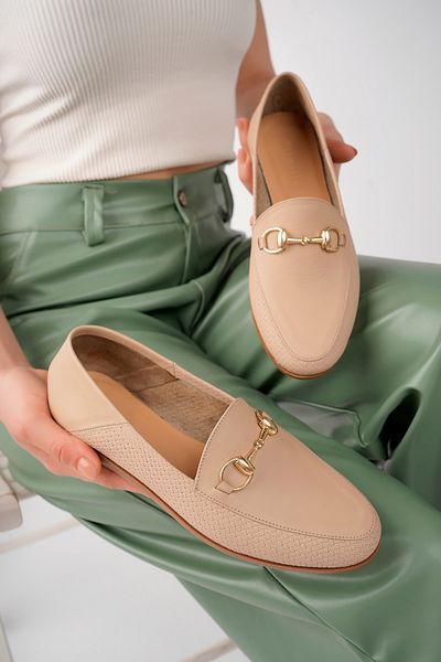 Deripabuc Genuine Leather Beige Print 2 Women's Leather Loafer Pcc-f05