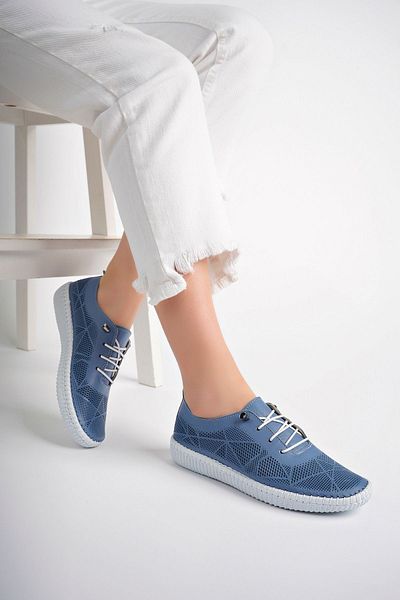 Deripabuc Genuine Leather Denim Blue Print Women's Leather Casual Shoe Dp62-8001