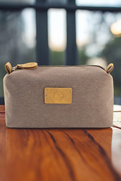 QUB CLUB Erkek Kahve Kanvas Su Geçirmez Traş Çantası