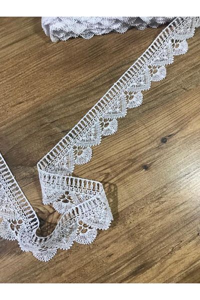 efem gipür White Guipure Banded Wide Needle Embroidery