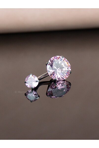 MORNEVA Renkli Kristal Pembe Taş Çelik Göbek Belly Piercingi