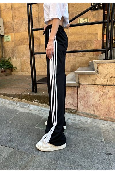 DENOKMODA Wide Leg and Stripe Detailed Sweatpants