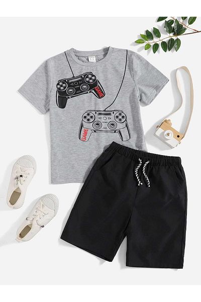 DAXİS Sportwear Company Combinație de tricou și pantaloni scurți unisex pentru copii - Set de sus și de jos cu imprimeu