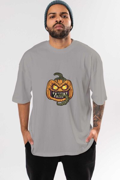Ankhises Хелловін, сірий оверсайз-футболка з принтом, унісекс, чоловіча, жіноча, комір-стійка