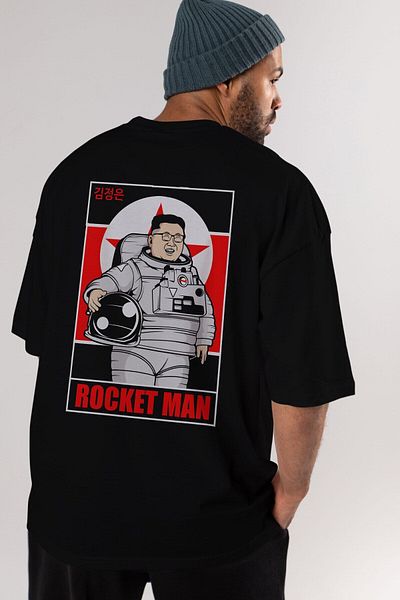 Ankhises Tricou supradimensionat negru cu imprimeu pe spate astronautul Kim, unisex, pentru bărbați, pentru femei, cu gâtul rotund