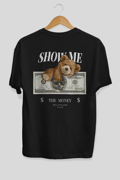 Ankhises Teddy Bear The Money Back Printed Negru Bărbați Femei Tricou oversize cu gât turnat