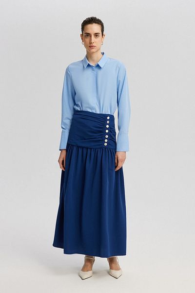 Touché Privé Linen Textured Button Detailed Skirt