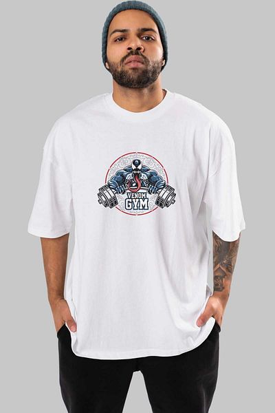 Ankhises Tricou supradimensionat alb Venom GYM - Gât crew, bărbați și femei