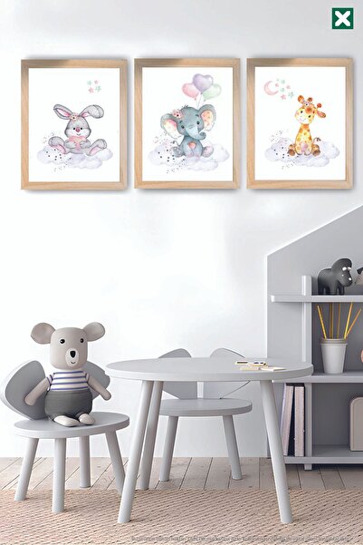 TABLOX Set de pictură modern din MDF cu aspect de cadru din 3 piese, cu iepur...