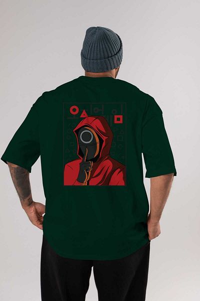 Ankhises Joc Squid (5) - Tricou oversize verde smarald, decolteu, bărbați și femei