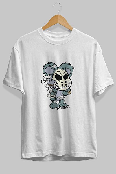 Ankhises Zli medvedići na prednjoj strani Štampano beli Oversize kroj T-shirt...