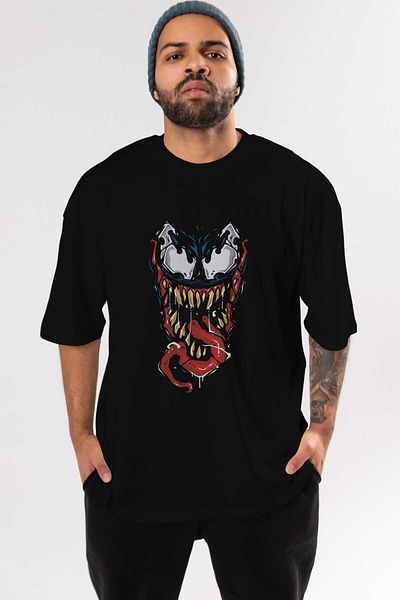Ankhises Venom (15) Tricou supradimensionat negru cu imprimeu în față - Gât crew Bărbați Femei