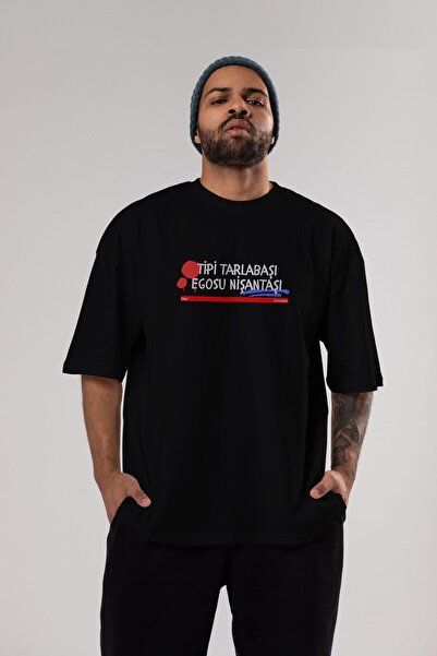 Ankhises Egosu Štampano crna Oversize kroj T-shirt - uniseks okrugla kragna