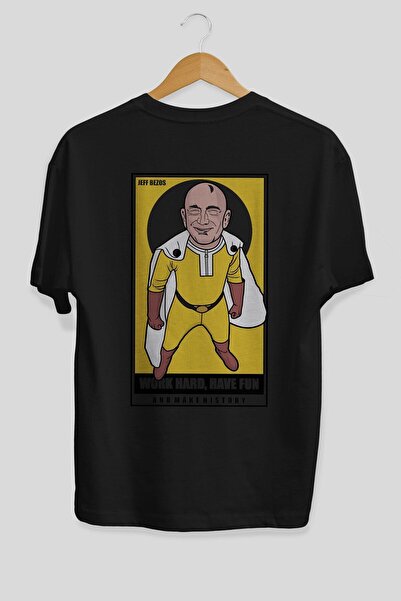 Ankhises Džef Bezos Saitama Leđa Štampano Crna Oversize kroj T-shirt Unisex M...