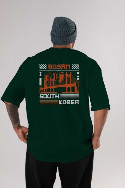 Ankhises Busan Back Štampano Emerald Green Oversize kroj T-shirt Unisex Muška...