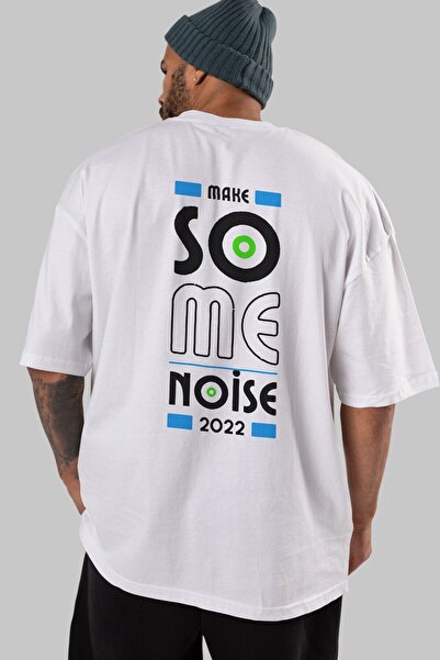 Ankhises Napravite malo buke Napisano nazad Štampano Belo Oversize kroj T-shi...