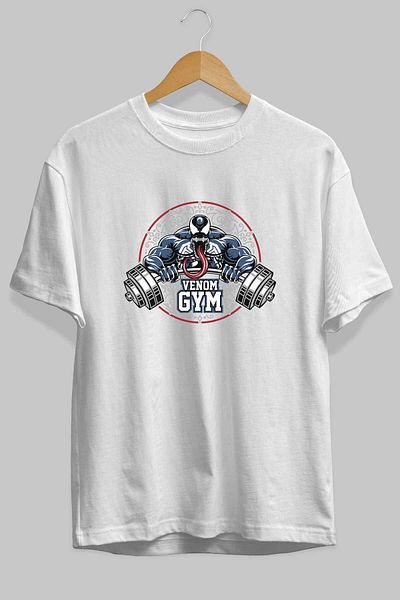 Ankhises Tricou supradimensionat alb Venom GYM - Gât crew, bărbați și femei