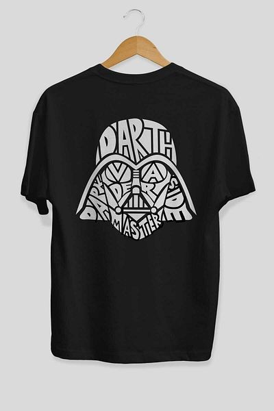 Ankhises Tricou oversize negru cu imprimeu pe spate Darth Vader, unisex, pentru bărbați, pentru femei, cu decolteu