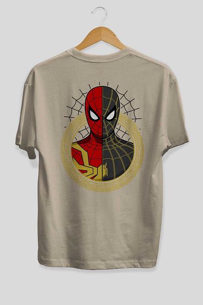 Ankhises Spiderman (28) Μπεζ Oversize Crew Neck Βαμβακερό ανδρικό γυναικείο μπλουζάκι - Πίσω στάμπα