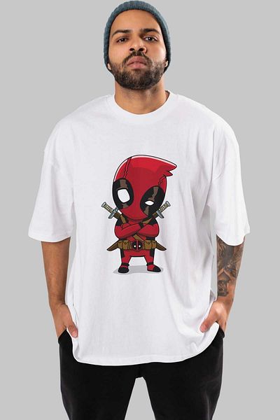 Ankhises Tricou supradimensionat alb cu imprimeu în față Deadpool 19 - Gât crew Bărbați Femei