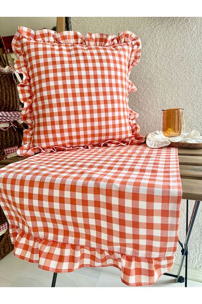 Decamor home Orange Linen Vintage Frilly Runner - Gingham