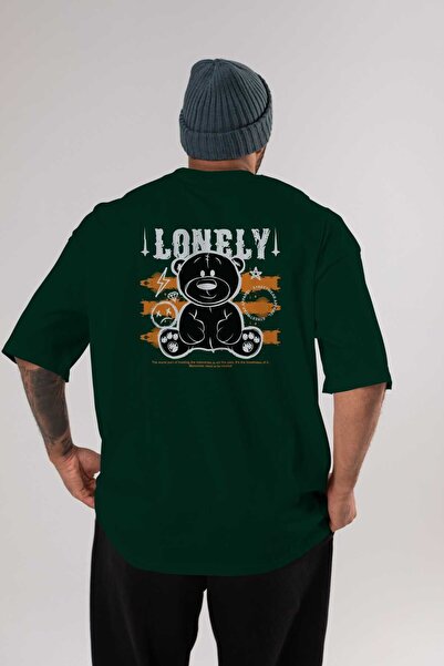 Ankhises Medvedić Usamljeni Leđa Štampano Smaragdno Zelena Oversize kroj T-sh...