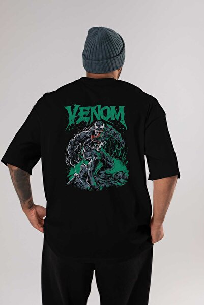 Ankhises Venom (3) - Tricou negru oversize pentru bărbați, cu gât crew, bumbac