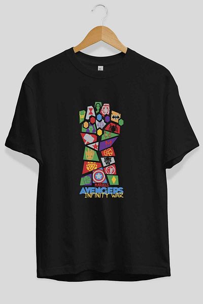 Ankhises Tricou oversize negru cu imprimeu Avengers - Gât crew pentru bărbați și femei