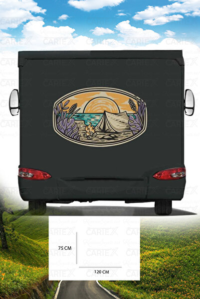 HMNL Karavan Kamp Baskı Sticker - Kamp Ateşi Sticker - Güneş Sticker - 120x75 Cm