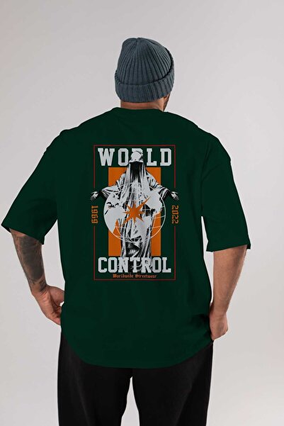 Ankhises World Control Back Štampano Emerald Green Oversize kroj T-shirt Mušk...
