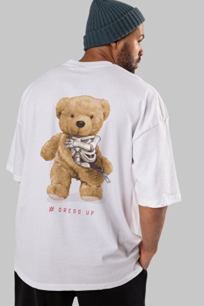 Ankhises Teddy Bear Dress Up Back Printed White Ανδρικό γυναικείο μπλουζάκι μ...