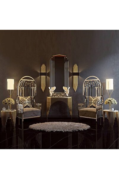 Püff Konsept Sanat & Dekorasyon Şeritli Krom Kaplama Kafes Taht Koltuk