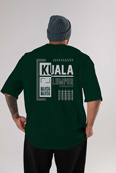 Ankhises Kuala Lumpur Arka Štampano Emerald Green Oversize kroj T-shirt Unise...