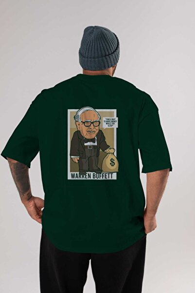 Ankhises Warren Buffet Up Carl Back Štampano Emerald Green Oversize kroj T-sh...