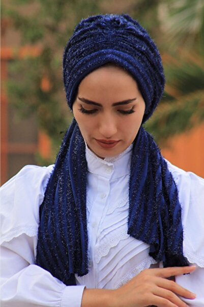 Sahra Şal Dünyası تصميم عظمة اللحية باللون الأزرق الداكن