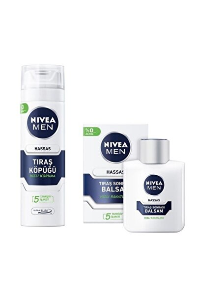 NIVEA Men Hassas Ciltler İçin (alkolsüz)tıraş Sonrası Balsam 100 ml + Tıraş Köpüğü 200 ml