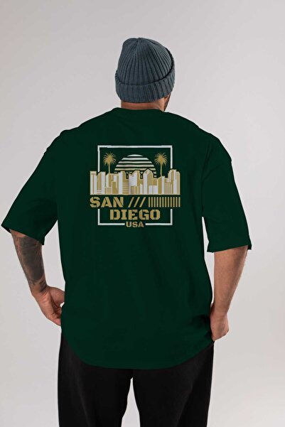 Ankhises Tricou supradimensionat verde smarald imprimat pe spate San Diego Bă...