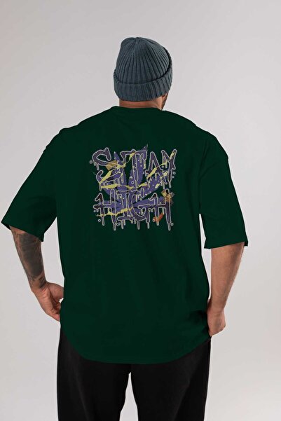 Ankhises Stay High Back Štampano Emerald Green Oversize kroj T-shirt Muškarci...