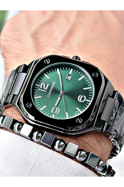 Chaperone Siyah Renk Sade Klasik Kare Model Çelik Kordon Erkek Kol Saati + Bİ...
